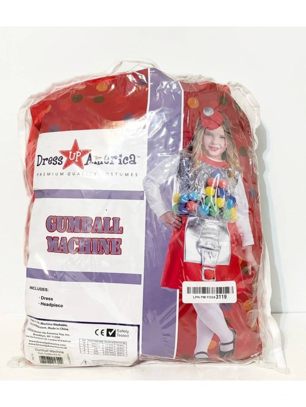 Dress Up America Gumball Machine Costume, Halloween Costume Sz Toddler 4 (3-4)
